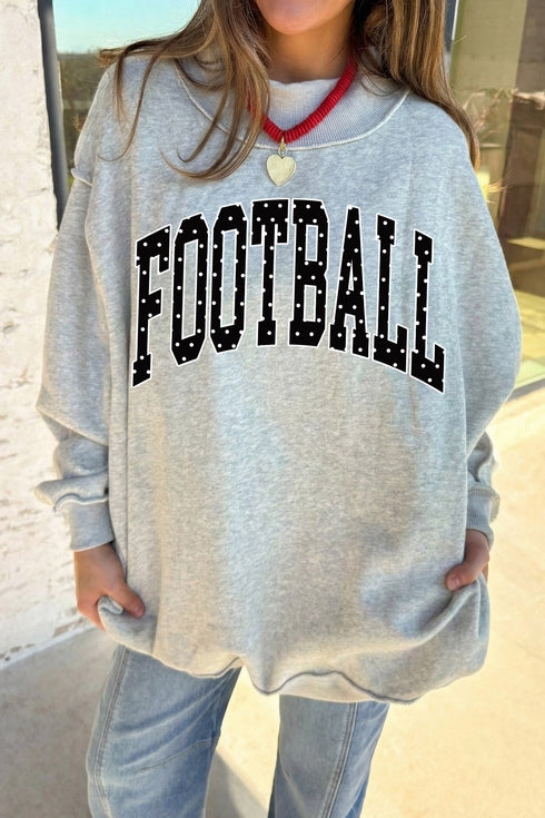 Polka Dot Athletic Letter Mock Neck Pullover Sweatshirt