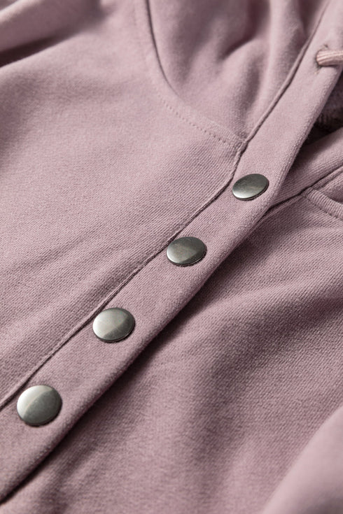 Button Drawstring Hooded Pullover Casual Short Set