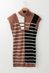 Striped Ribbed Knit Half Zip Mini Dress