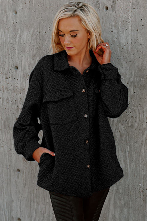 Casual Quilted Solid Button Front Flap Pocket Jacket