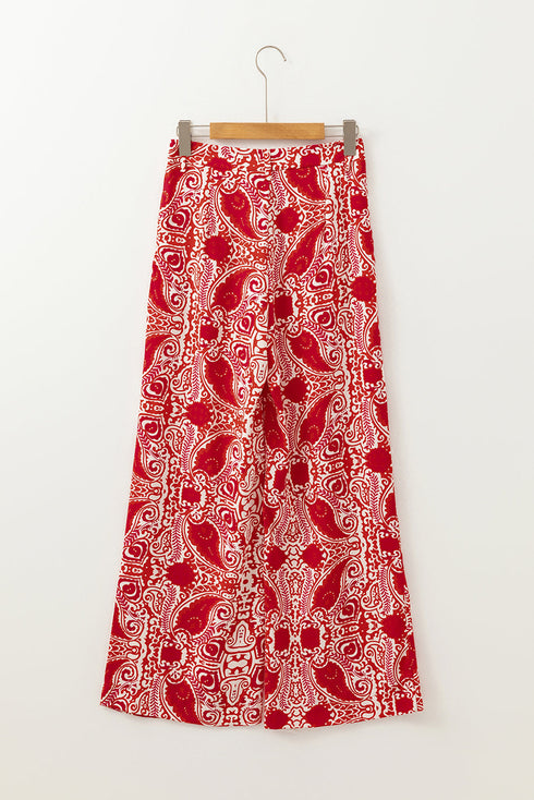 Bohemian Paisley Print Buttoned High Waist Wide Leg Pants