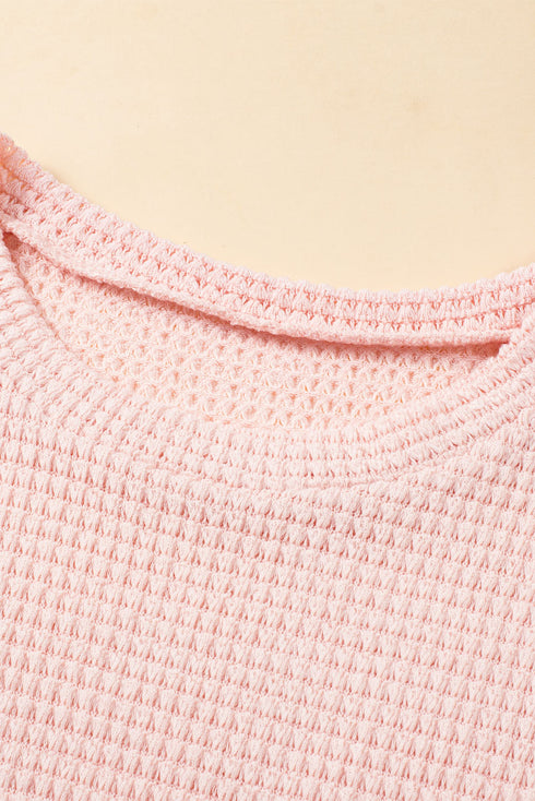 Solid Waffle Knit Fringe Trim Textured Short Set