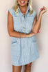 Stripe Collared Button Front Sleeveless Denim Mini Dress
