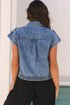 Solid Washed Button Up Elastic Hem Denim Vest