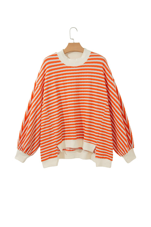 Striped Textured Mock Neck Oversized Long Sleeve Top