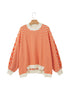 Graphic Textured Stripe Mock Neck Oversized Top