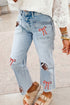 Sequin Rugby Bow Graphic Raw Hem Shift Pants