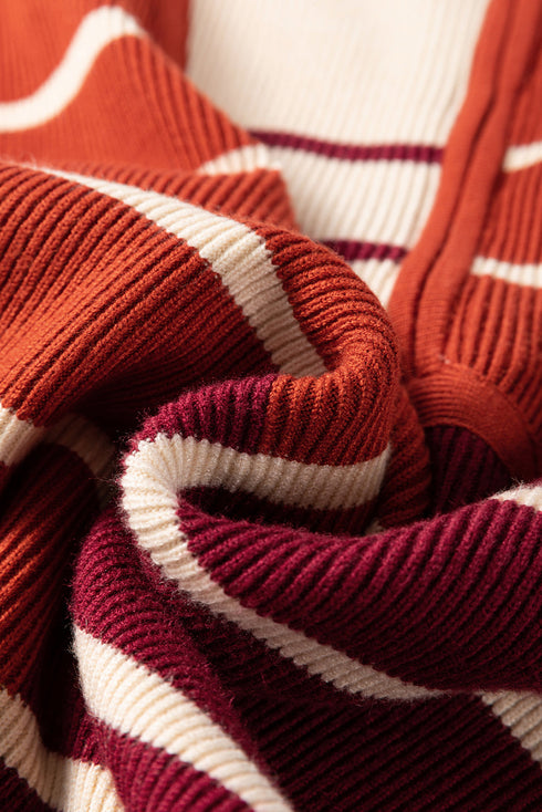 Striped Ribbed Knit Half Zip Mini Dress