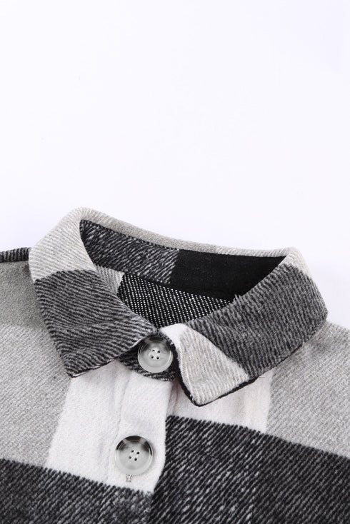 Paneled Pocketed Button Down Long Sleeve Plaid Shacket