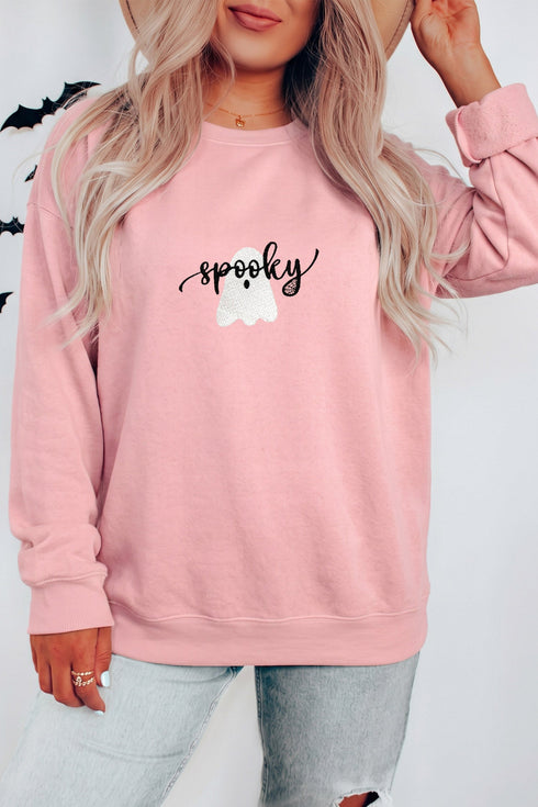 Polyester Cotton Blend Embroidered Ghost Graphic Sweatshirt