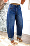 Raw Hem Turnup Loose Ankle Length Jeans