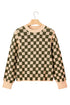 Checkered Drop Shoulder Long Sleeve Knit Sweater