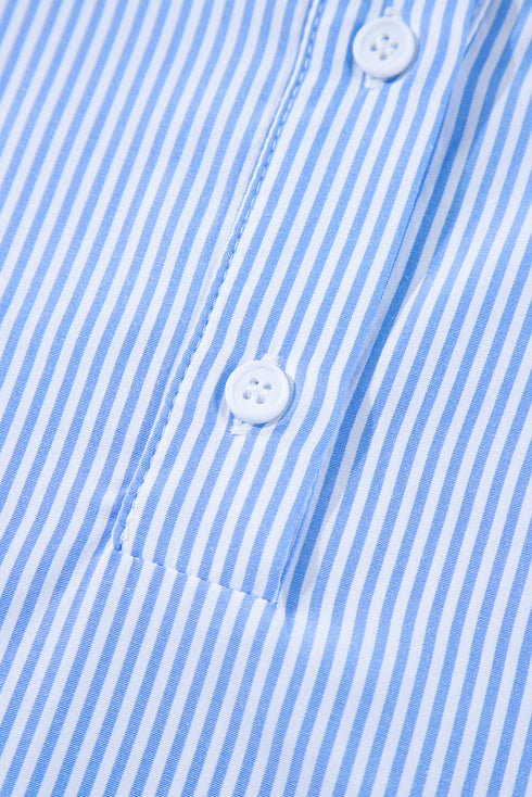 Tailored Pinstripe Button Front Smocked Cuff Blouse