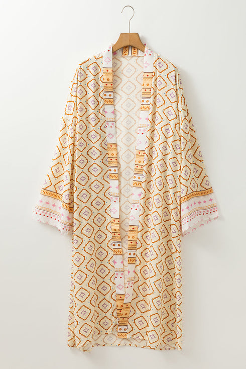 Bohemian Geometric Print Open Front Duster Kimono