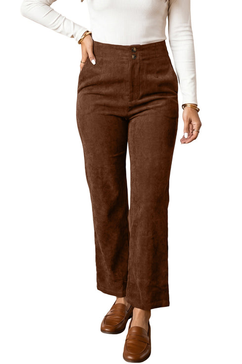 Corduroy Elastic Waist Straight Leg Ankle Length Pants