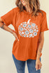 Floral Pumpkin Graphic Cuffed Sleeve Statement Tee