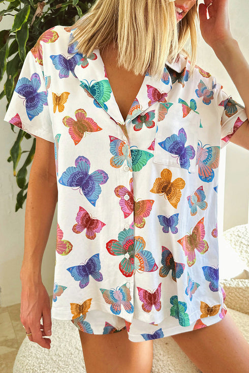 Casual Butterfly Pattern Short Sleeve Pajama Set Sleepwear