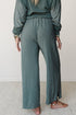 Raw Seam Patchwork Long Sleeve Top Pocketed Wide Leg Pant Set