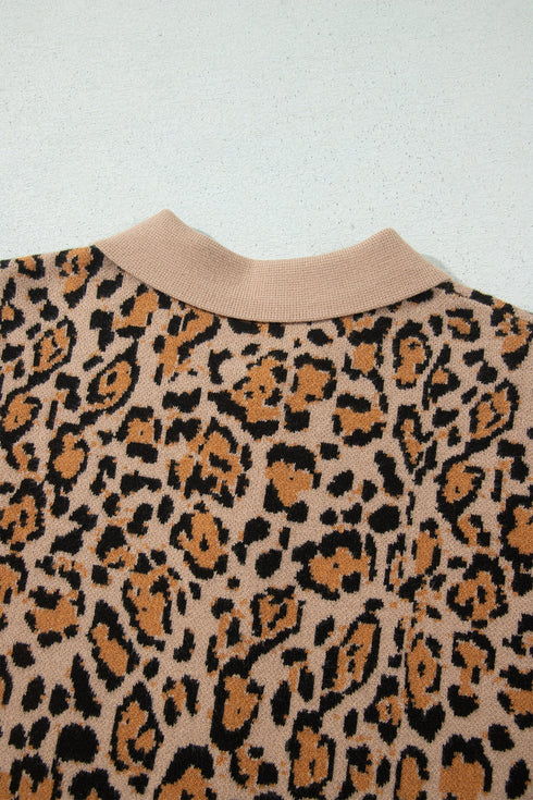 Leopard Print Button Up Long Sleeve Viscose Blend Cardigan