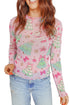 Abstract Print Stand Neck Slim Fit Long Sleeve Top