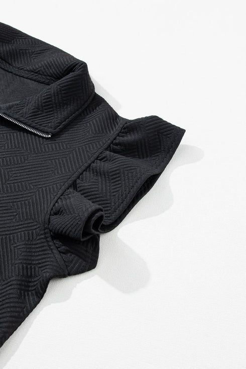 Textured Ruffle Sleeve Top Wide Leg Pant Set