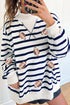 Striped Sequin Rugby Graphic Mock Neck Athletic Sweatshirt