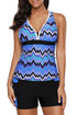 Chevron Print V Neck Empire Waist Tankini Top