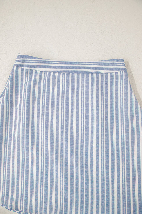 Striped Buttoned Waistcoat A Line Mini Skirt Two Piece Dress