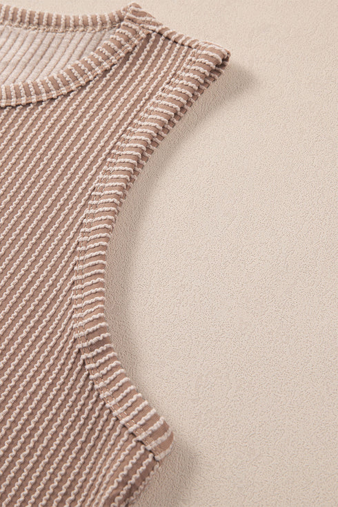 Textured Corded Sleeveless Pocketed Two Piece Shorts Set