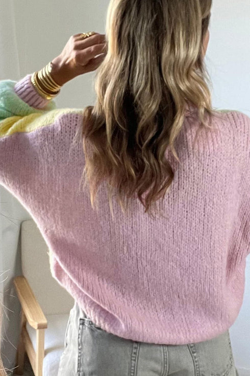 Patchwork V Neck Drop Shoulder Knitwear Cardigan