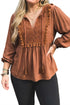 Boho V Neck Embroidered Tassel Long Sleeve Blouse
