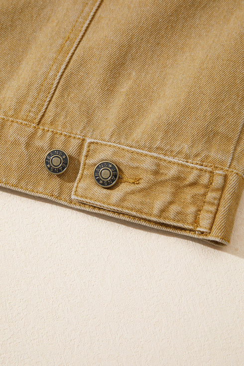 Metal Button Front Long Sleeve Collar Denim Jacket