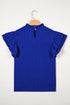 Solid Textured Ruffle Trim Short Sleeve Blouse