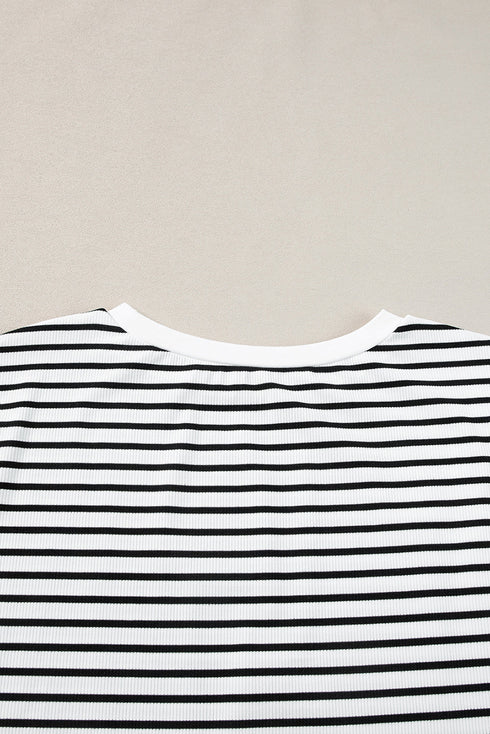 Ribbed Stripe Casual Tee And Matching Shorts Set