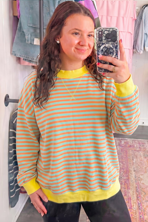 Cotton Striped Pattern High Neck Tunic Sweatshirt