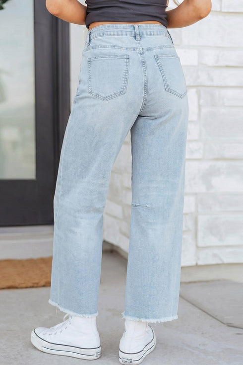 Denim Sequin Rugby Pattern Raw Hem Jeans