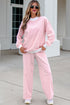 Striped Trim Mock Neck Pullover Drawstring Pants Outfit Pant Set
