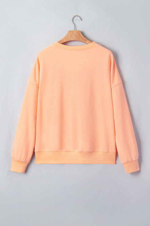 Embroidered Pumpkin Graphic Face Drop Shoulder Sweatshirt