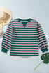 Striped Waffle Knit Round Neck Long Sleeve Sweatshirt