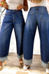 Raw Hem Turnup Loose Ankle Length Jeans