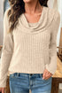 Ribbed Knit Cowl Neck Long Sleeve Top