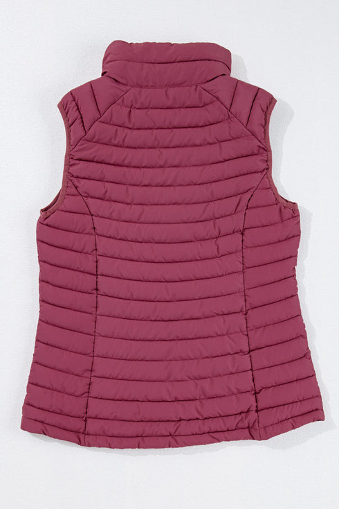 Plush Collar Quilted Zip Front Puffer Vest