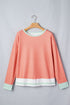 Graphic Stripe Raw Seam Trim Detail Long Sleeve Top