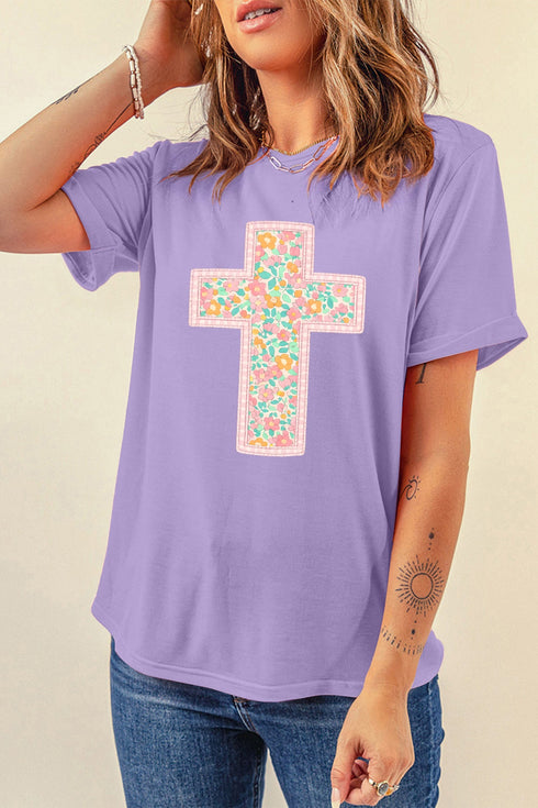 Floral Cross Christian Easter Casual Graphic Tee
