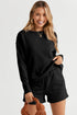 Textured Long Sleeve Top And Drawstring Lounge Short Sets
