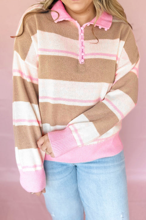 Striped V Neck Long Sleeve Tunic Sweater