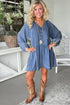 Western Puff Sleeve V Neck Ruffled Denim Mini Dress