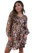 Abstract Floral Print Square Neck Long Sleeve Shift Mini Dress