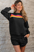 Striped Patchwork Applique Pullover Two Piece Short Set