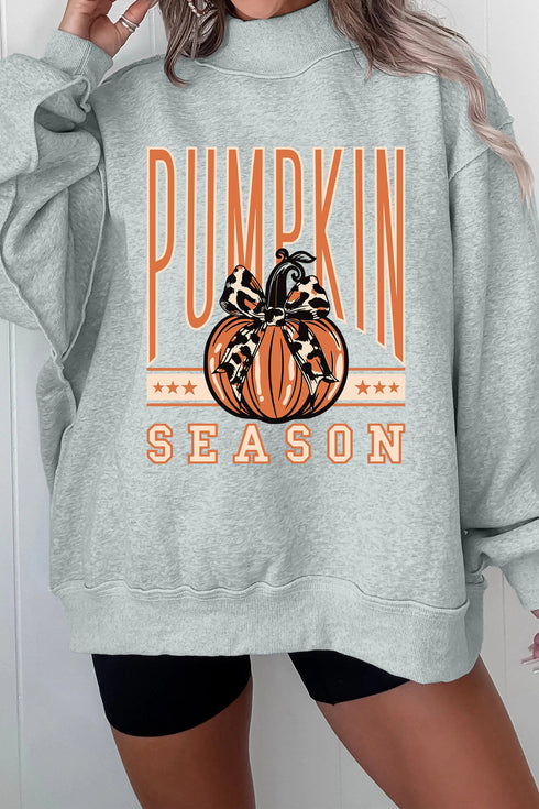 Oversize Pumpkin Print Mock Neck Graphic Sweatshirt